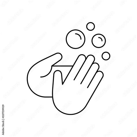 Washing hands thin line icon. Human palms and soap bubbles. Wash your ...