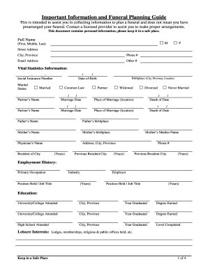 Funeral Service Planning Worksheet