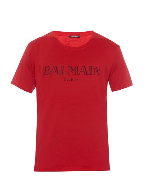 Balmain Logo Print Cotton T Shirt In Red For Men Lyst