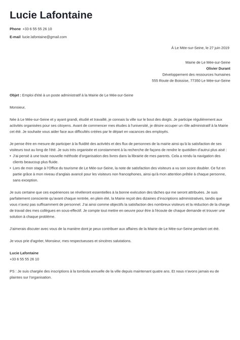 Lettre de motivation pour un job d été en 2024 exemples