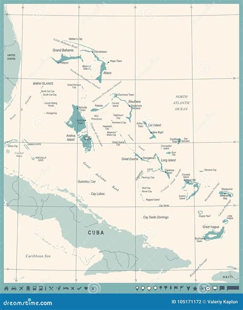 The Bahamas Map Vintage Detailed Vector Illustration Stock