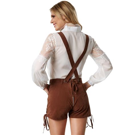 Damen Trachten Lederhose mit Träger Trachten Hose Oktoberfest Wiesen