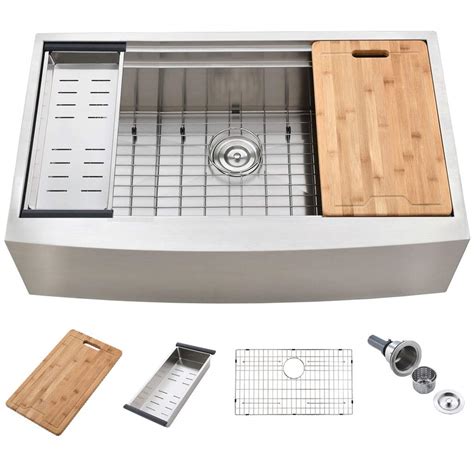 KINGO HOME 33-Inch Farmhouse Sink, Stainless Steel Workstation Farm ...