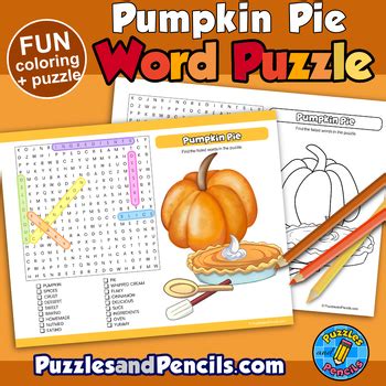 Pumpkin Pie Word Search Puzzle With Coloring Activity Thanksgiving