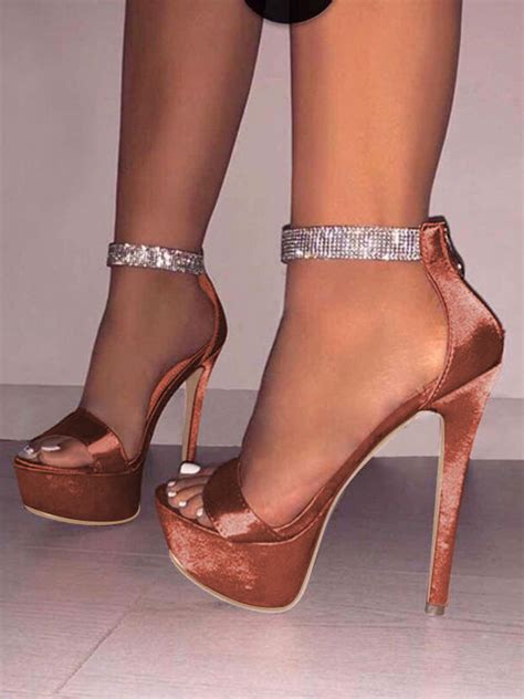 Women Sexy High Heels Satin Platform Open Toe Rhinestones Sexy Sandals