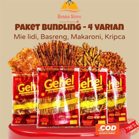 Jual 4 Varian GEHEL Paket Bundling Mie Lidi Kripca Basreng Makaroni