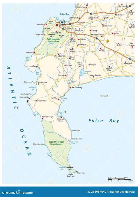 Vector Road Map of Cape Peninsula, Cape Town, South Africa Stock Vector ...