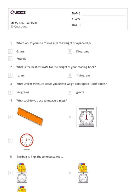 50 Measuring Weight Worksheets For 2nd Class On Quizizz Free Printable