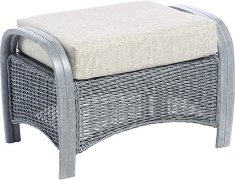 Desser Turin Grey Footstool Cushioned Footrest Luxury Cane Rattan