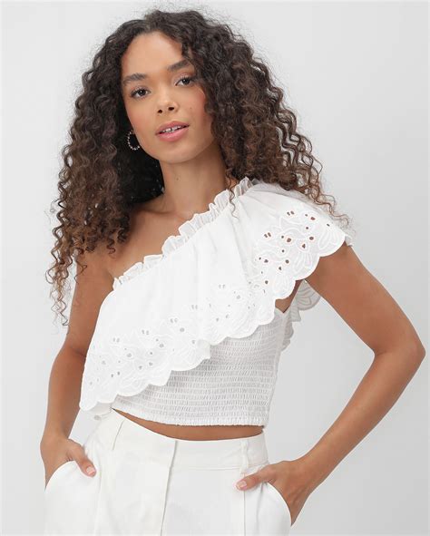 Riachuelo Blusa Cropped Um Ombro S Em Laise Branca Pool By Riachuelo