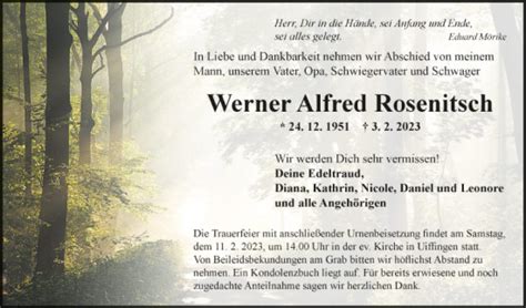 Traueranzeigen Von Werner Alfred Rosenitsch Trauerportal Ihrer