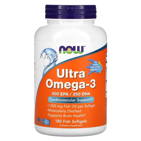 Ultra Omega 3 500 Epa 250 Dha 180 Fish Softgels Now Foods