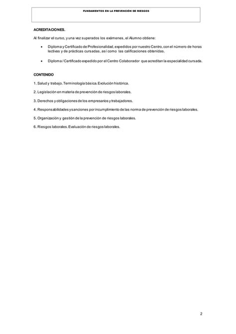 Fundamentos en la prevención de riesgos PDF