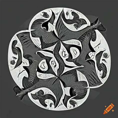 M C Escher Style Artwork With Fish Transforming Into Birds In Limited