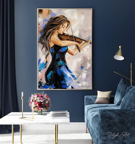 Abstract Girl With Violin Oil Painting Modern Woman Art Music Etsy