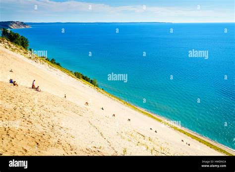 Sleeping Bear Dunes August 8 2016 People Climbing Steep Sand Dune In