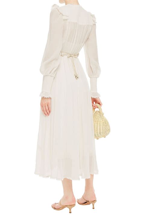 Ivory Belted Cotton And Silk Blend Crepon Midi Dress Zimmermann The