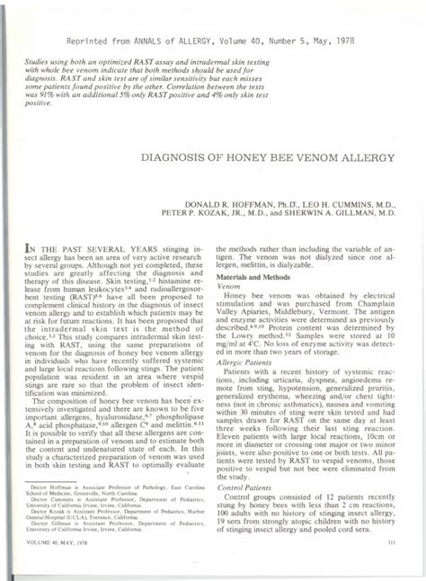 (PDF) Diagnosis of honey bee venom allergy