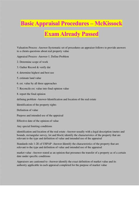 Basic Appraisal Procedures Bundled Exams Questions And Answers