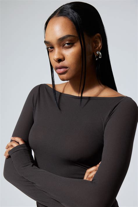 Sheer Boatneck Long Sleeve Black Weekday Eu