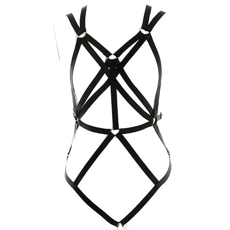 Harness Set Full Body Bondage Harness Black Elastic Adjust Strap Hip