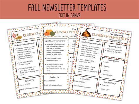 Fall Newsletter Templates, September Newsletter, October Newsletter