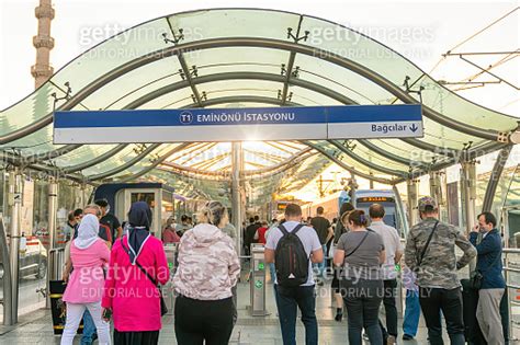 People At Eminonu Tram Station Gates Istanbul Turkey