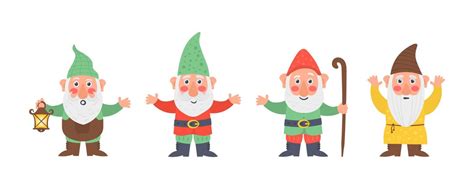 Premium Vector Classic Garden Gnomes In Colorful Outfits Different