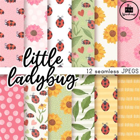 LITTLE LADYBUG PATTERNS Digital Paper Pack 12 Jpegs Instant Download