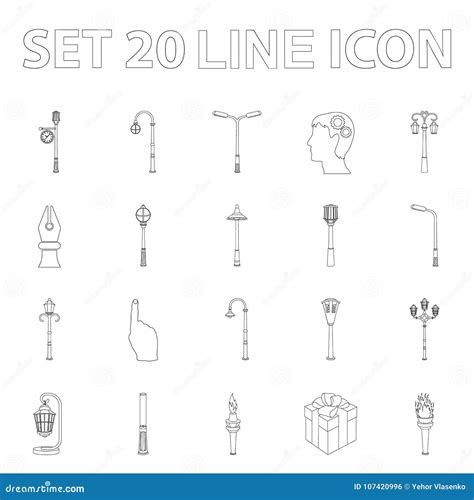 Lamp Post Outline Icons In Set Collection For Design Lantern And