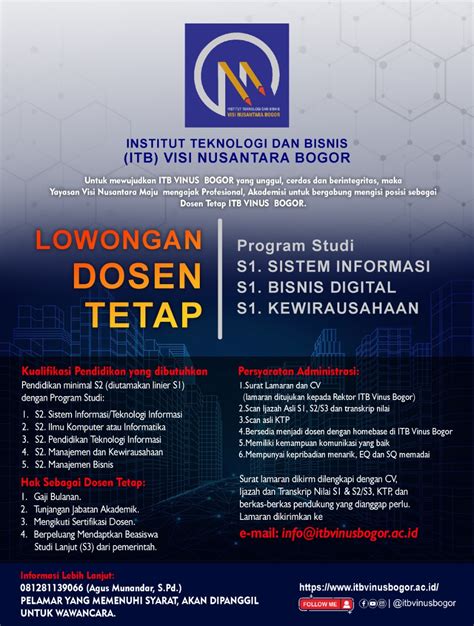 LOWONGAN DOSEN TETAP ITB VINUS BOGOR VisiNews