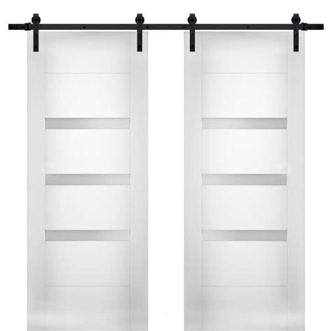 Modern Double Barn Door With Opaque Glass Sete 6900 White Silk 13ft Rail Track Set Solid