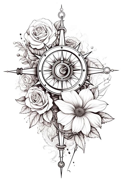 A Compass With Roses And A Compass Rose Tattoo Design Generative Ai Premium Ai Generated Image