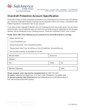 Fillable Online Overdraft Protection Account Specification Fax Email