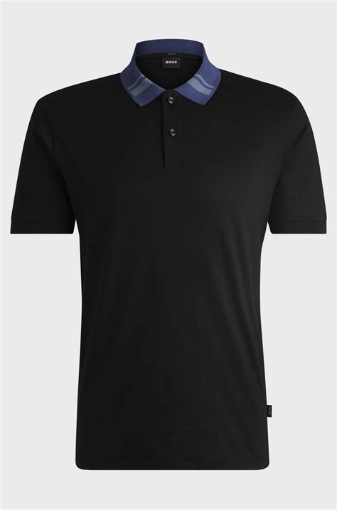 Boss Mercerised Cotton Slim Fit Polo Shirt With Collar Stripes Black