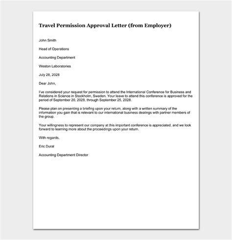 Sample Permission Letter To Travel