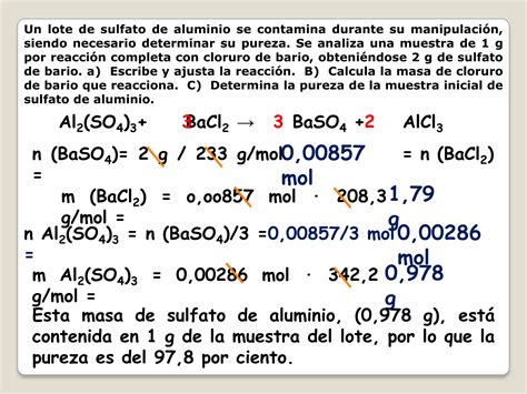 Problema de reacción química sulfato aluminio contaminado PPT