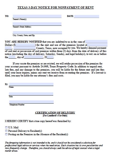 Printable Texas Eviction Notice Template