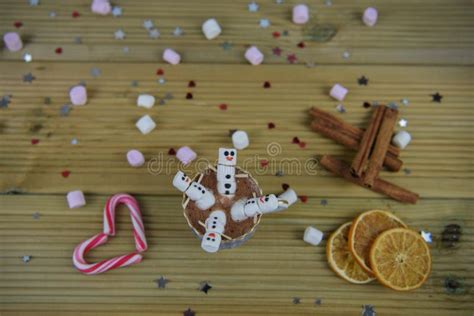 Christmas Photography Food And Drink Image With Hot Chocolate Cup And Mini Marshmallows Shaped