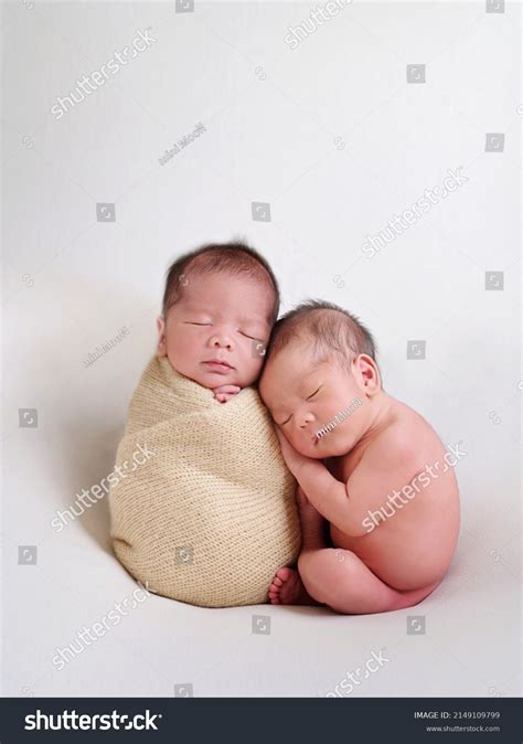 Twin Baby Wrapped Another Twin Naked Stock Photo 2149109799 Shutterstock