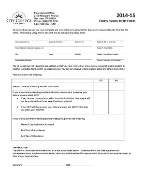 Fillable Online Sjcc Cross Enrollment Form San Jose City College