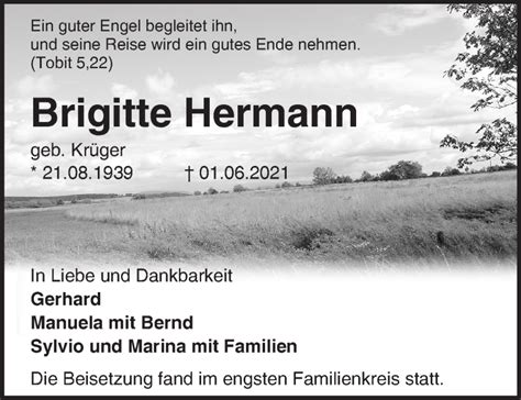 Traueranzeigen von Brigitte Hermann Märkische Onlinezeitung Trauerportal