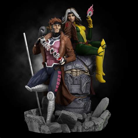 Gambit And Rogue Diorama Statue Stl Files Marvel Statues