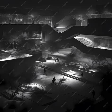 Modern Amphitheater Aesthetic Outdoor Architecture in Nighttime