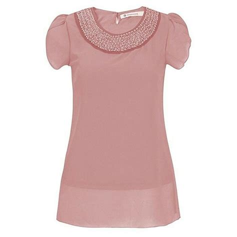 Blush Pink Chiffon Blouse With Beaded Neck Pink Chiffon Blouse Tunic