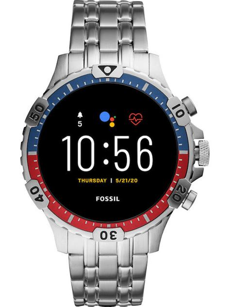 Fossil Garrett HR 46mm Smartwatch με Παλμογράφο Ασημί Skroutz gr