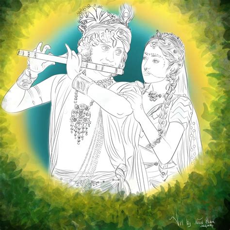 Radha Krishna Line Art