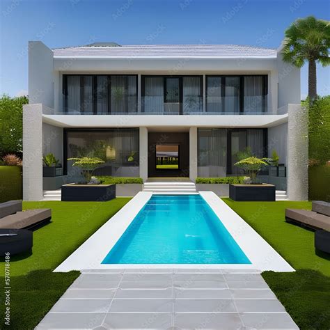 Luxury modern mansion with outdoor pool3, Generative AI Stock ...