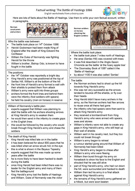 Factsheet The Battle Of Hastings Factual Writing Upper Key Stage 2 For Vocabulary And Writing