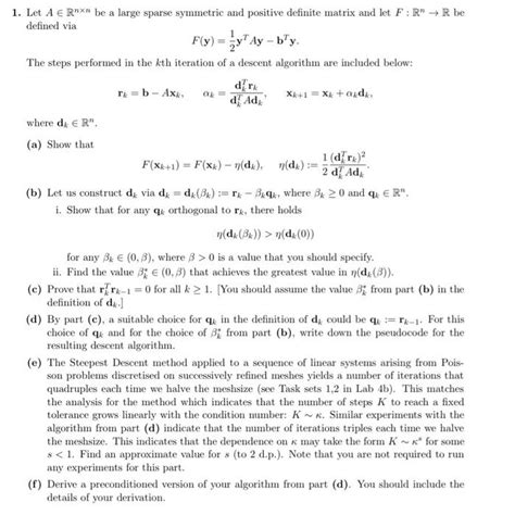 1 Let A Rnxn Be A Large Sparse Symmetric And Chegg